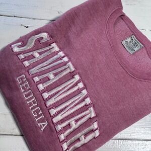 Pacific & Co Savannah Georgia Sweatshirt XL Pink Embroidered Crewneck Pullover